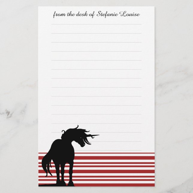 Flowing Mane Unicorn (red stripes) Stationery (Front)