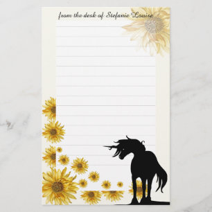 Flowing Mane Unicorn Stationery w/lines (daisy)