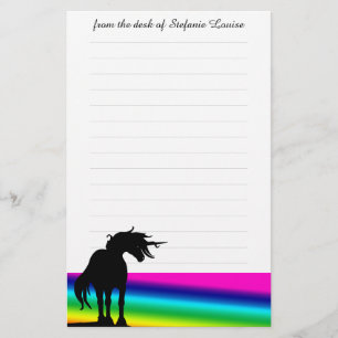 Flowing Mane Unicorn Stationery w/lines (rainbow)