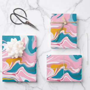 Flowing Marble Design with Pink and Teal Wrapping Paper Sheet