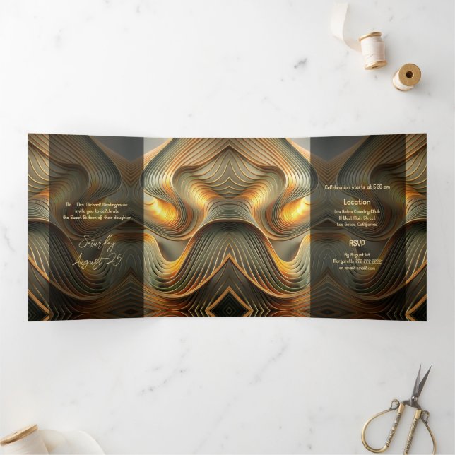 Flowing Modern Gold Sweet 16 Party Invitation (Inside)