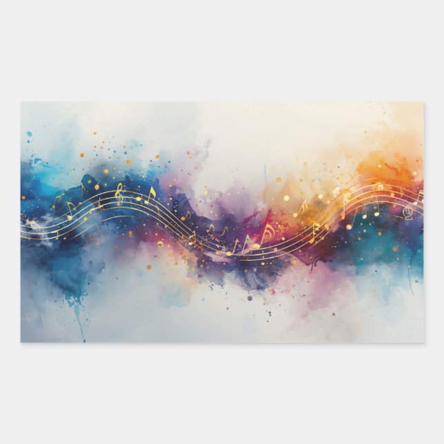 Flowing Musical Notes Art Wallpapers & Backgrounds Rectangular Sticker (Front)