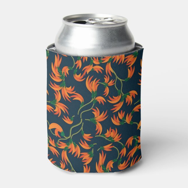  Flowing Orange Floral Pattern Can Cooler (Can Front)
