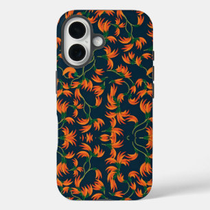 Flowing Orange Floral Pattern iPhone 16 Case