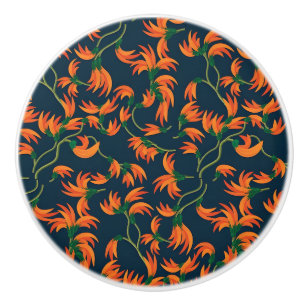  Flowing Orange Floral Pattern Ceramic Knob