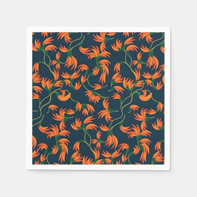  Flowing Orange Floral Pattern Napkin (Front)