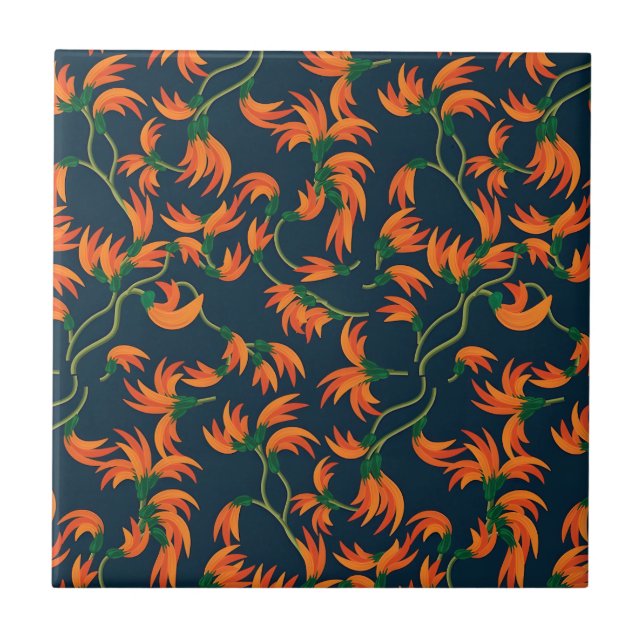  Flowing Orange Floral Pattern Tile (Front)