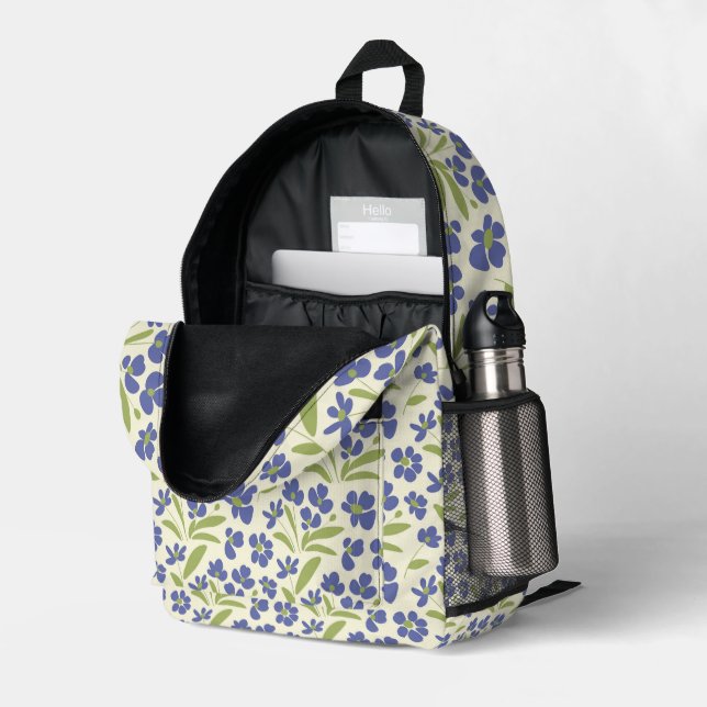  Flowing Organic Floral Blue Green On Cream 0111A Printed Backpack (Back Corner Right (Open))