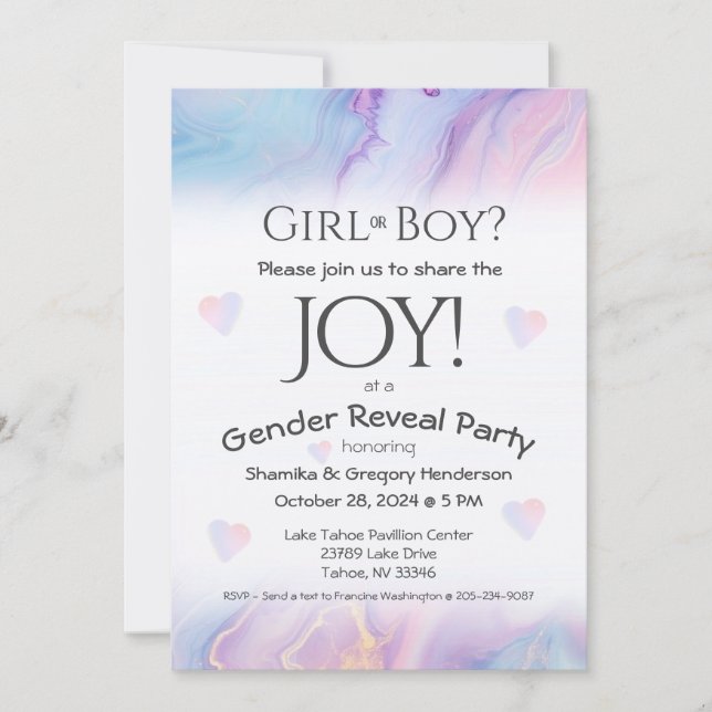 Flowing Pink & Blue Gender Reveal Party Invitation (Front)