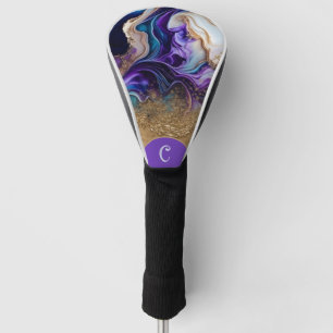 Flowing Purple Blue & Gold Personalised Golf Head Cover