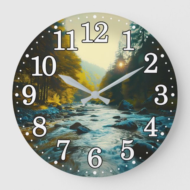 Flowing River Nature Landscape Forest Outdoor Large Clock (Front)