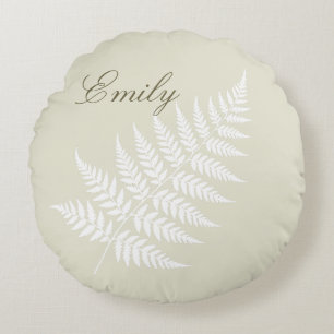 Flowing Script Name Light Green White Fern Round Cushion