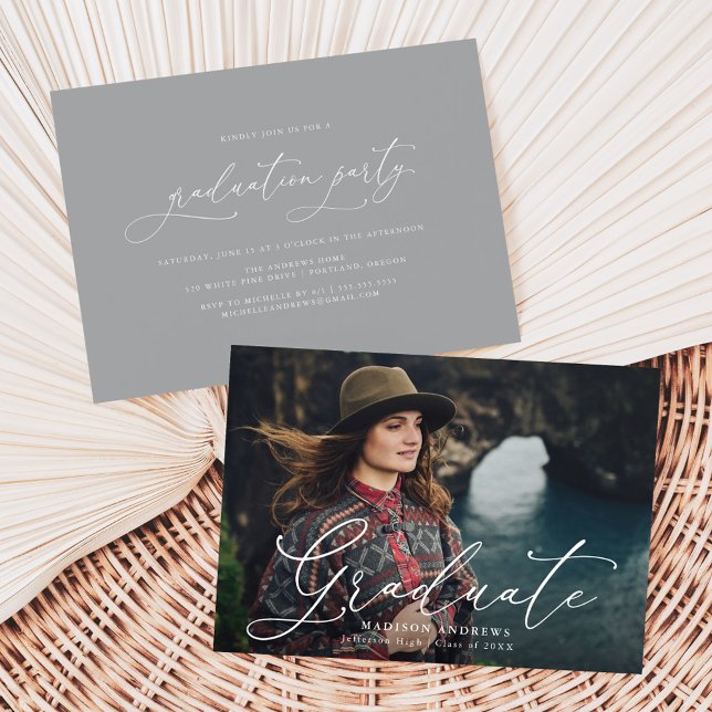 Flowing Script Photo Graduation Party Invitation (Creator Uploaded)