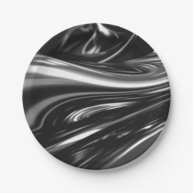 Flowing Silver Metal  Paper Plate (Front)