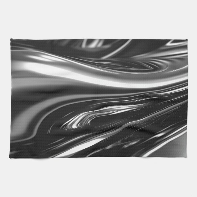 Flowing Silver Metal  Tea Towel (Horizontal)