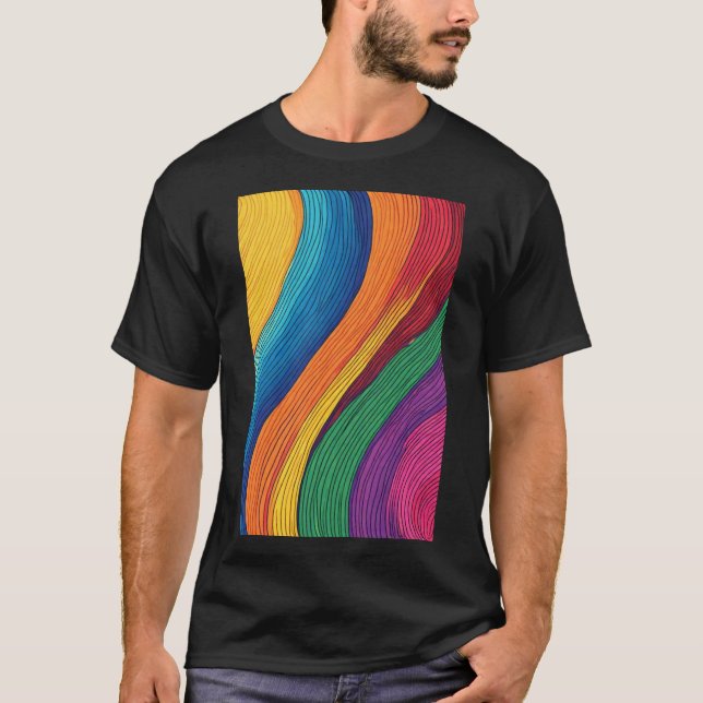 Flowing Spectrum: A Vibrant Abstract Rainbow T-Shirt (Front)