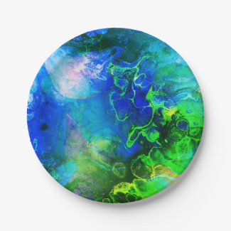 Flowing Textured Ink Abstract Chaos Green & Blue