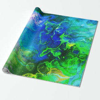 Flowing Textured Ink Abstract Chaos Green & Blue