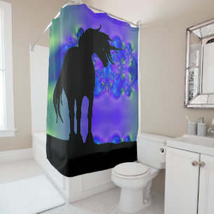 Flowing Unicorn Silhouette (blk with psychedlic) Shower Curtain