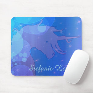 Flowing Unicorn Silhouette (blue stars) Mouse Mat