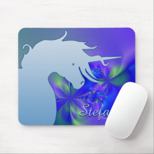 Flowing Unicorn Silhouette (blue with psychedlic) Mouse Mat
