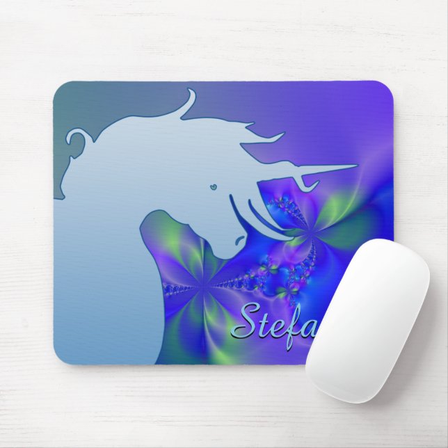 Flowing Unicorn Silhouette (blue with psychedlic) Mouse Mat (With Mouse)