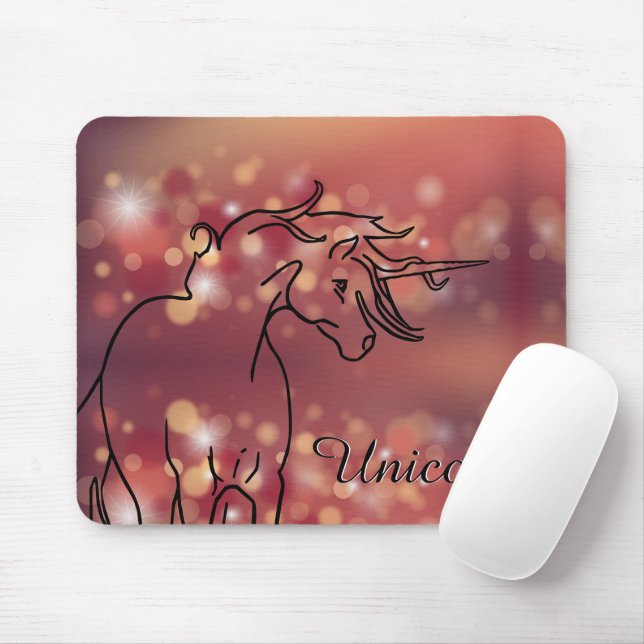 Flowing Unicorn Silhouette (maroon stars) Mouse Mat (With Mouse)