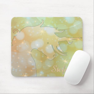 Flowing Unicorn Silhouette (misty yellow stars) Mouse Mat