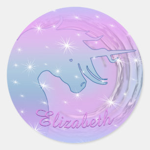 Flowing Unicorn Silhouette (pink swirly moon) Classic Round Sticker