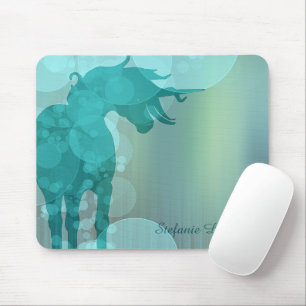 Flowing Unicorn Silhouette (teal w/teal bubbles) Mouse Mat