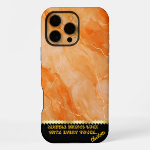 Flowing vibrant orange marble patterns iPhone 16 pro max case
