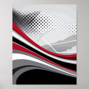 Flowing Waves in Red, Black, and Grey Poster