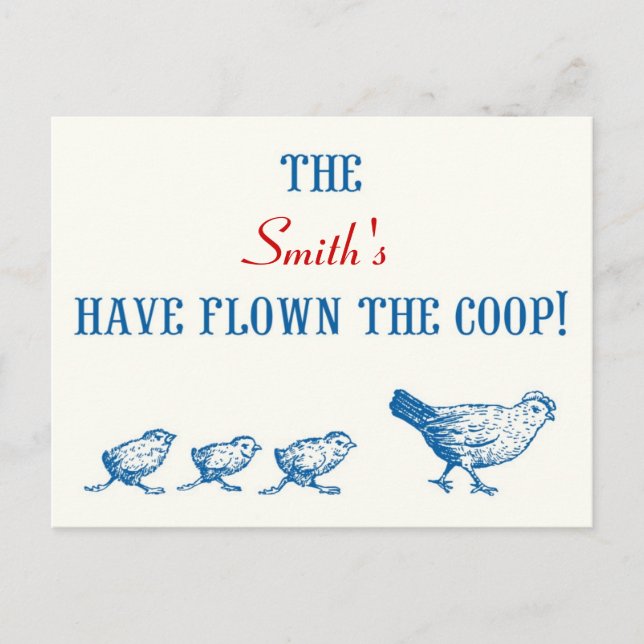 Flown the Coop Change of Address Announcement Postcard (Front)