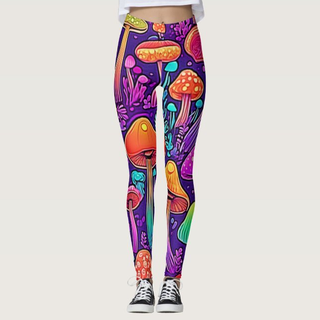 Flowy Neon Mushrooms Dance Leggings (Front)
