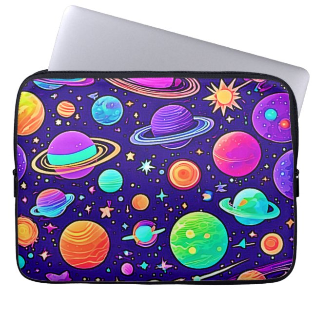 Flowy Neons: Planets & Stars Laptop Sleeve (Front)