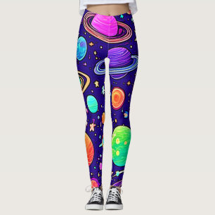 Flowy Neons: Planets & Stars Leggings