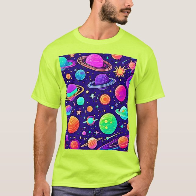 Flowy Neons: Planets & Stars T-Shirt (Front)
