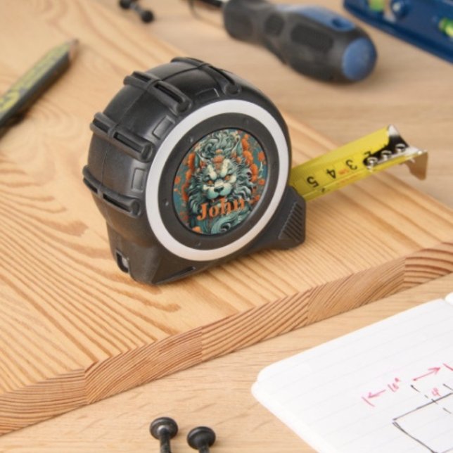 Flu Lion of Wisdom 1 (Asian Lion Head monogrammed tape measure  inches on one side metrics on the other. )