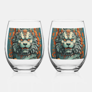 Flu Lion of Wisdom    Stemless Wine Glass
