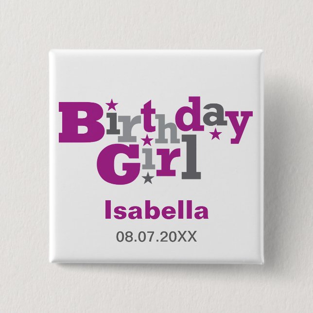 Fluctuating Type Birthday Girl Button (Front)