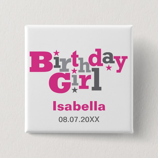 Fluctuating Type Birthday Girl Button (Front)