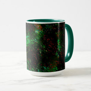 Fluctuation of dark spots on showy green and red mug