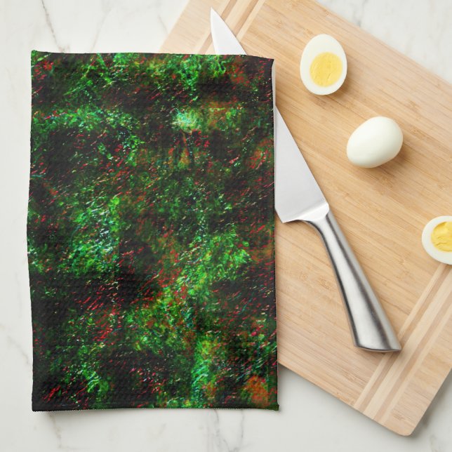 Fluctuation of dark spots on showy rough green tea towel (Quarter Fold)