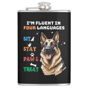 Fluent In Four Languages: Sit, Stay, Paw & Treat Hip Flask