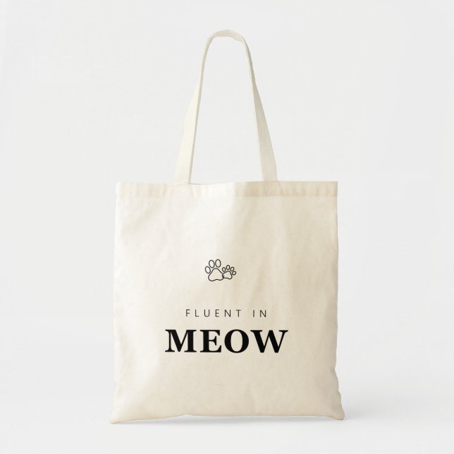 Fluent in Meow Funny Cat Lover Paw Print Tote Bag (Front)