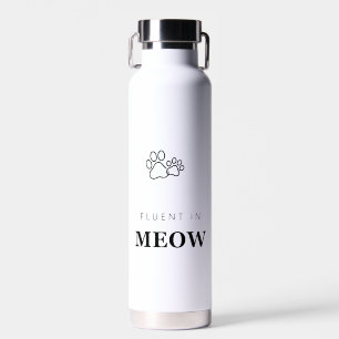 Fluent in Meow Funny Cat Lover Paw Print Water Bottle