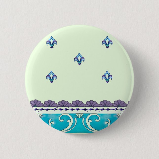 Fluer De Lis Blue Swirl Design 6 Cm Round Badge (Front)