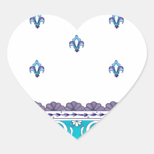 Fluer De Lis Blue Swirl Design Heart Sticker