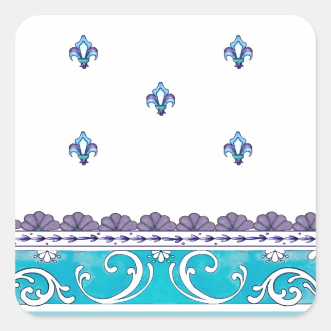 Fluer De Lis Blue Swirl Design Square Sticker (Front)