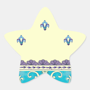 Fluer De Lis Blue Swirl Design Star Sticker
